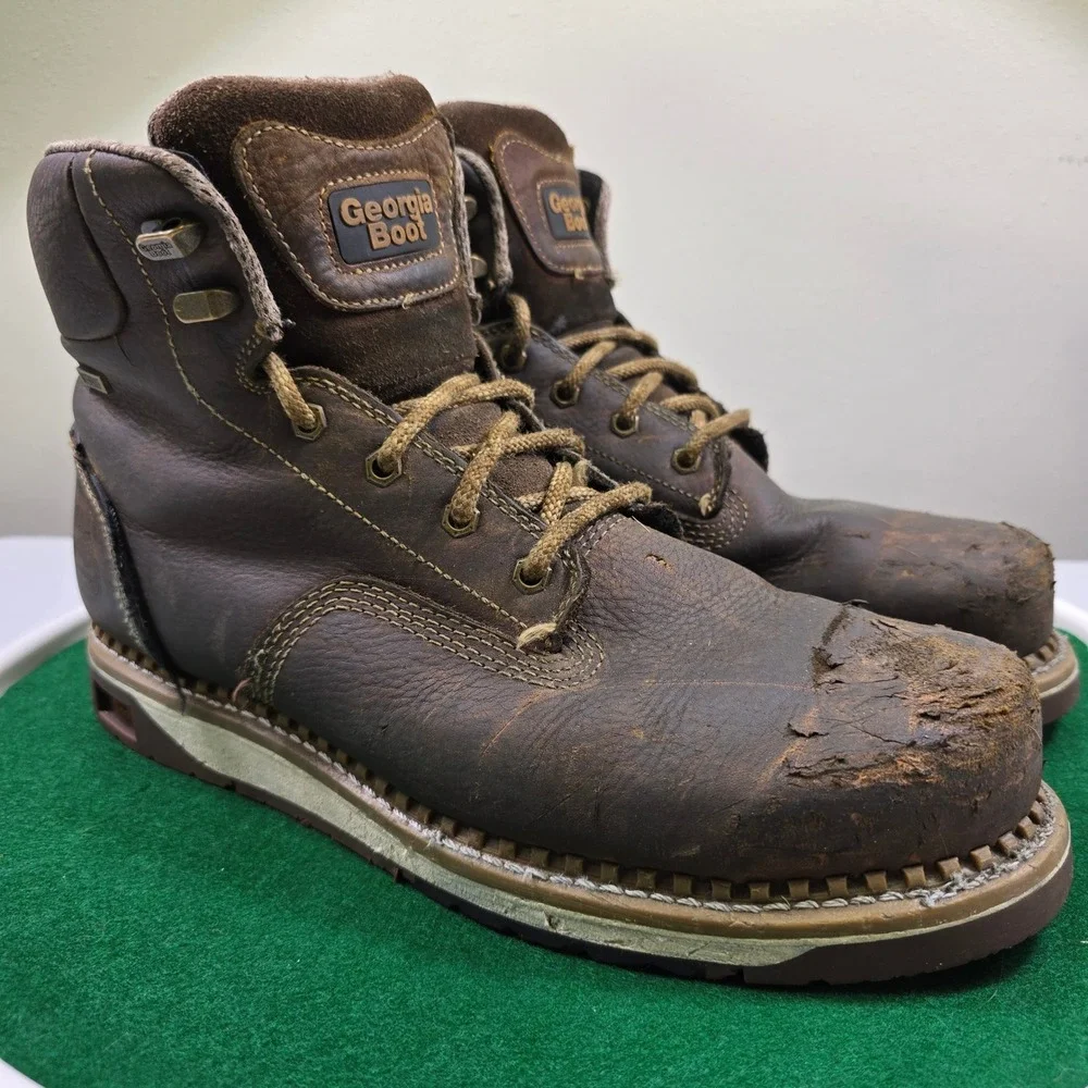 Georgia Steel Toe Work Boots Men's 13M Brown Leather Waterproof Wedge ST‎ WP